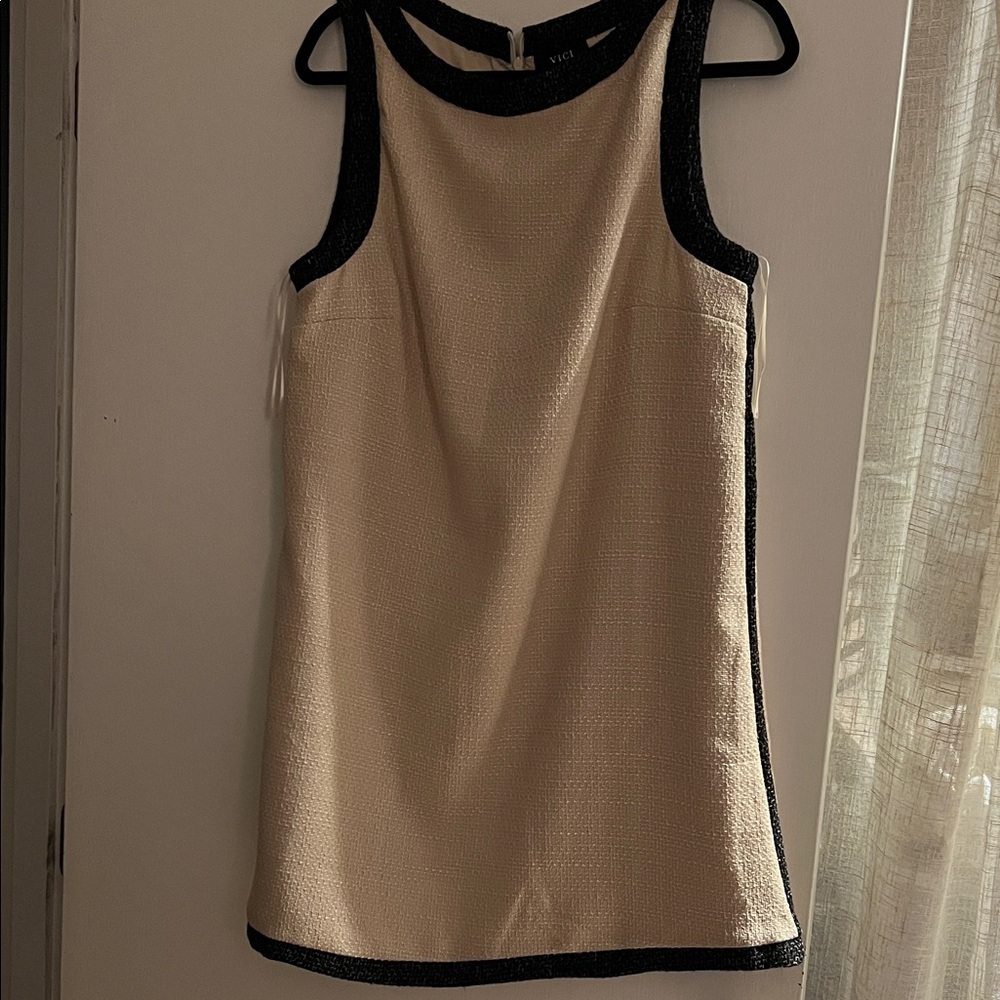 Vici Cream Mini Dress with Black Trim